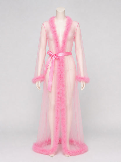 Long Sheer Robe with Red Trim product detail