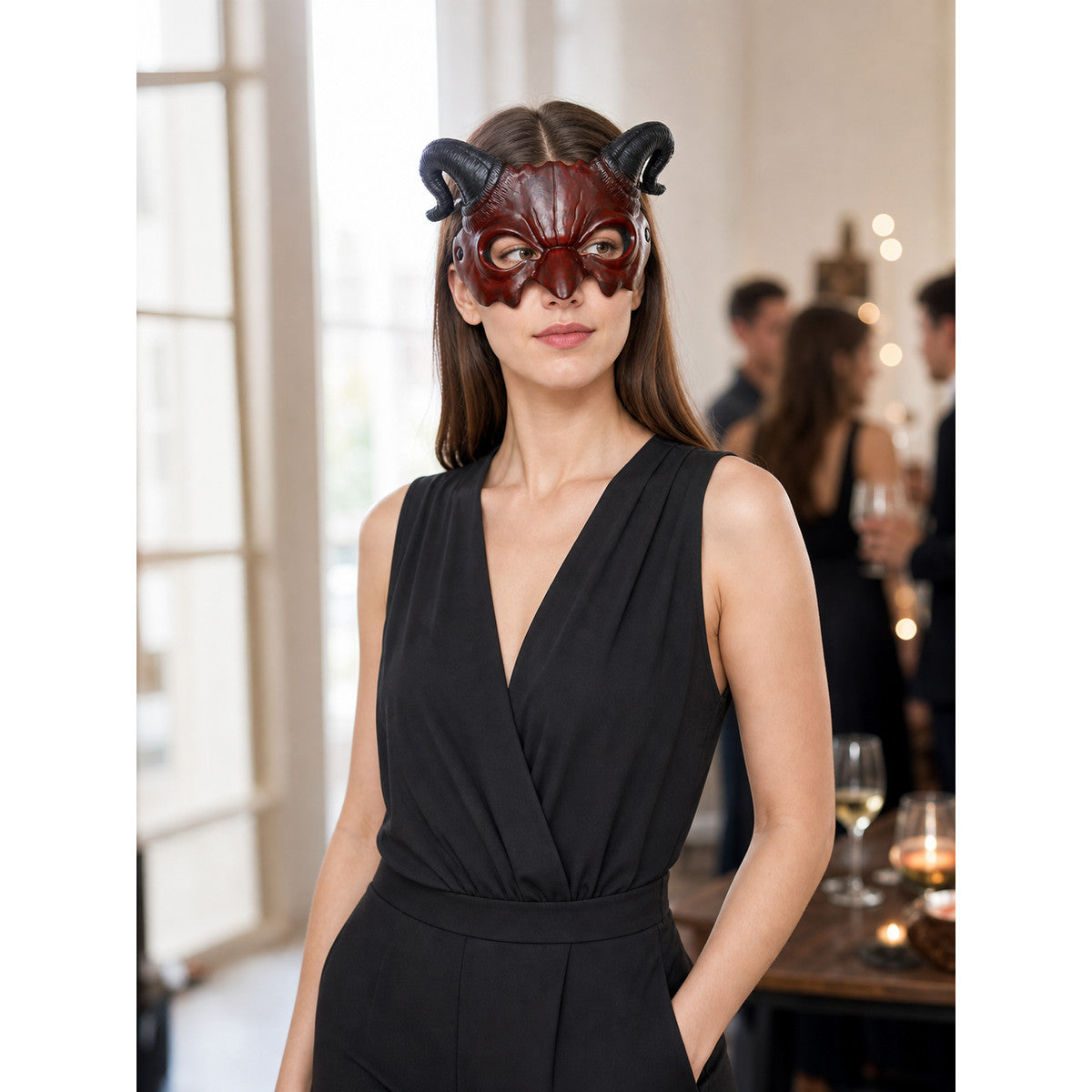 Carnival Headwear, Red and Black Demon Half-Mask