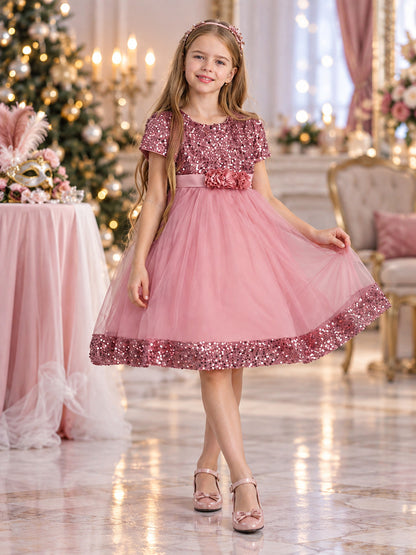 Dusty Pink Sequin Girls' Party Dress
