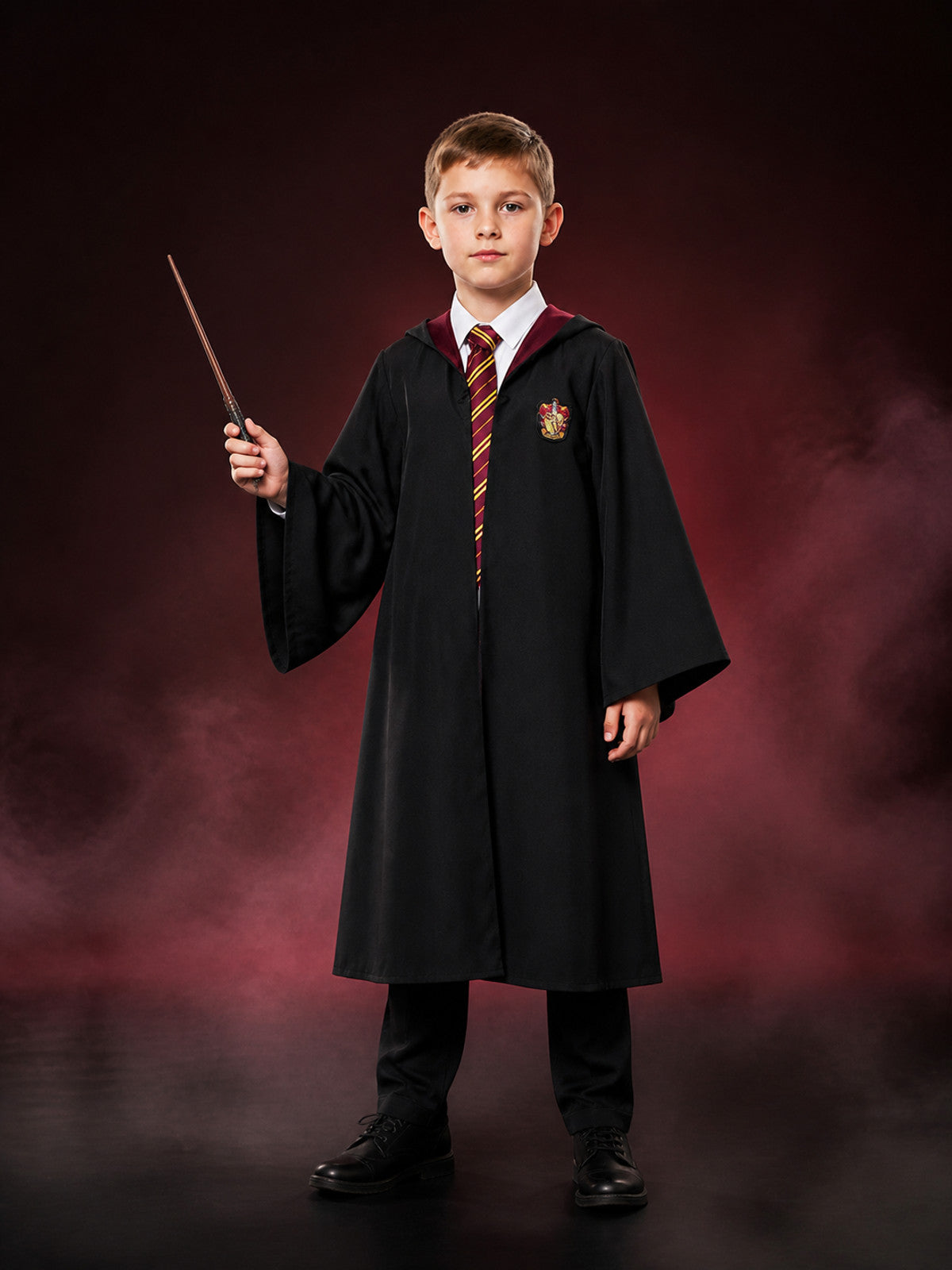 Wizard Robe Costume Set with Magic Wand, Black Academic-Style Cloak main product view