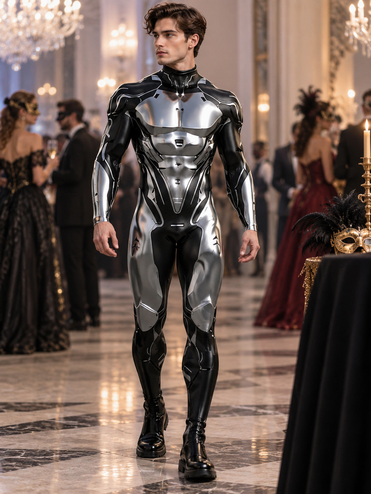 Black and silver cosplay bodysuit costume