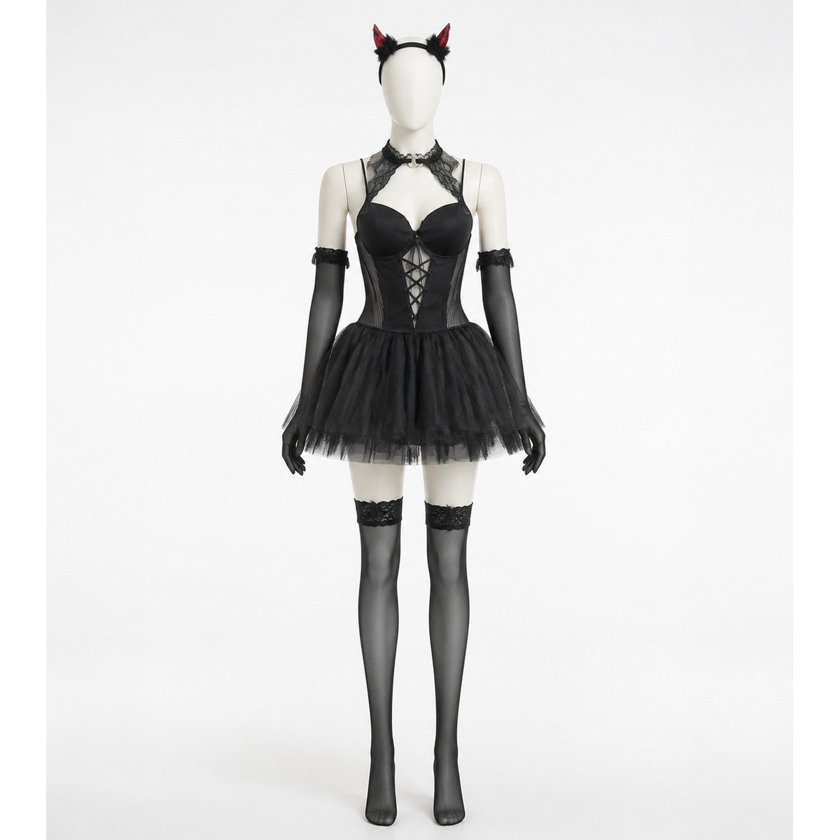 Black Devil Costume with Horns and a Flared Skirt Costumes detail