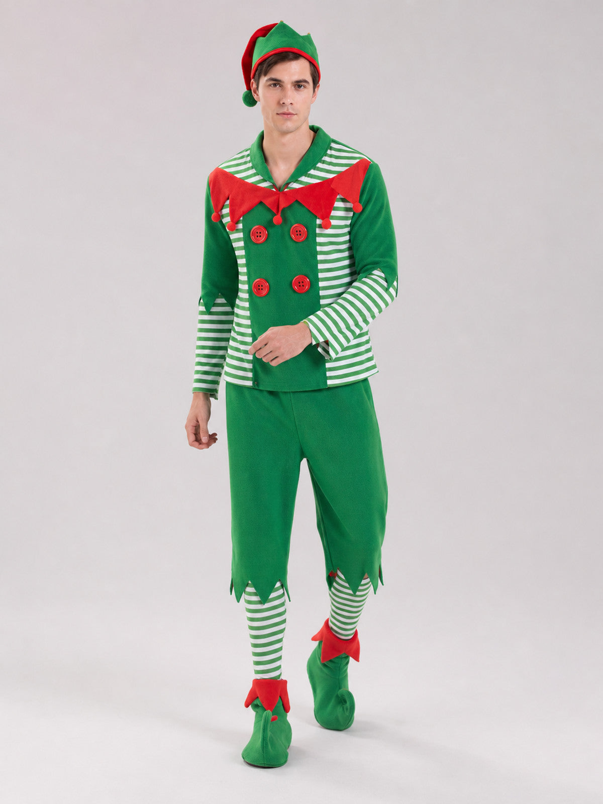Striped Christmas Elf Costume, Festive Set