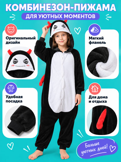 Hooded Fleece Pajama Jumpsuit with Horns lifestyle view