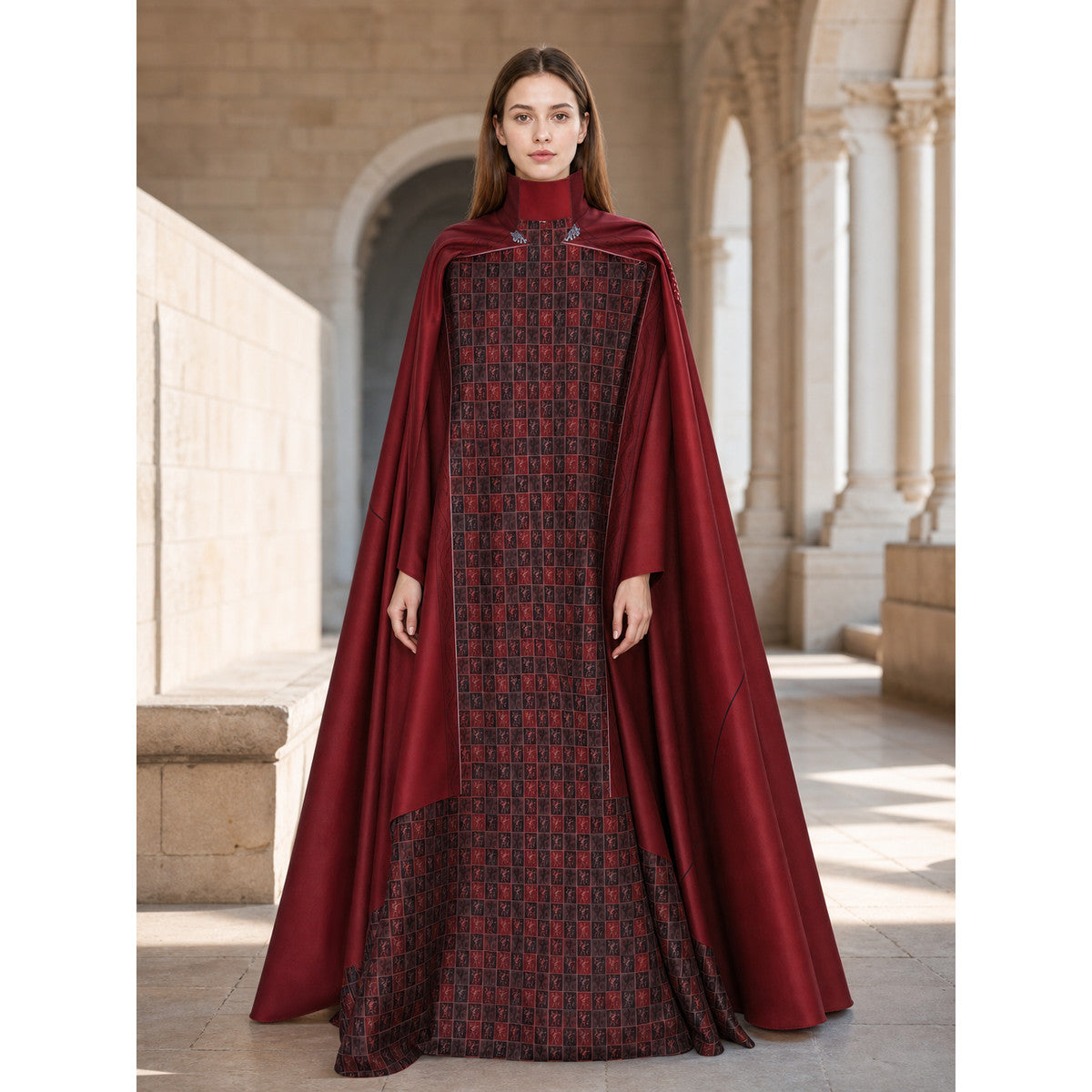 Red Cosplay Cloak with a High Collar