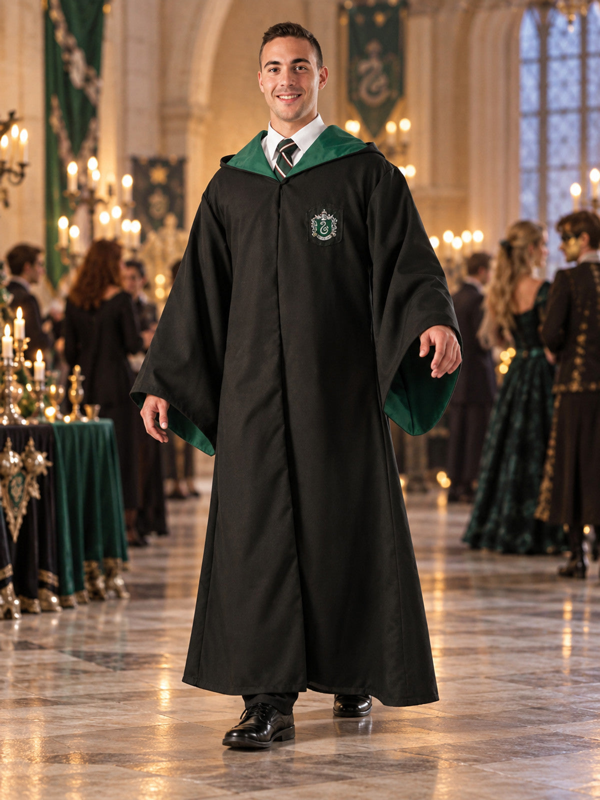 Magic Hooded Cosplay Robe with Green Trim