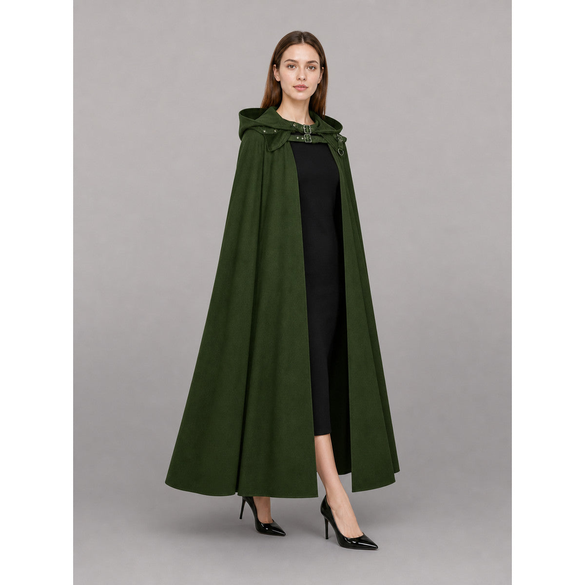 Dark Olive Carnival Cloak with Hood lifestyle