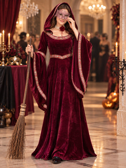 Red Witch Costume with Hood and Mask