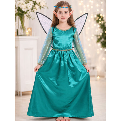 Green fairy-elf costume with wings and headband lifestyle view