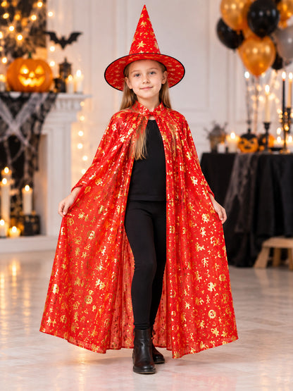 Carnival Costume: Red Cape and Hat with Print