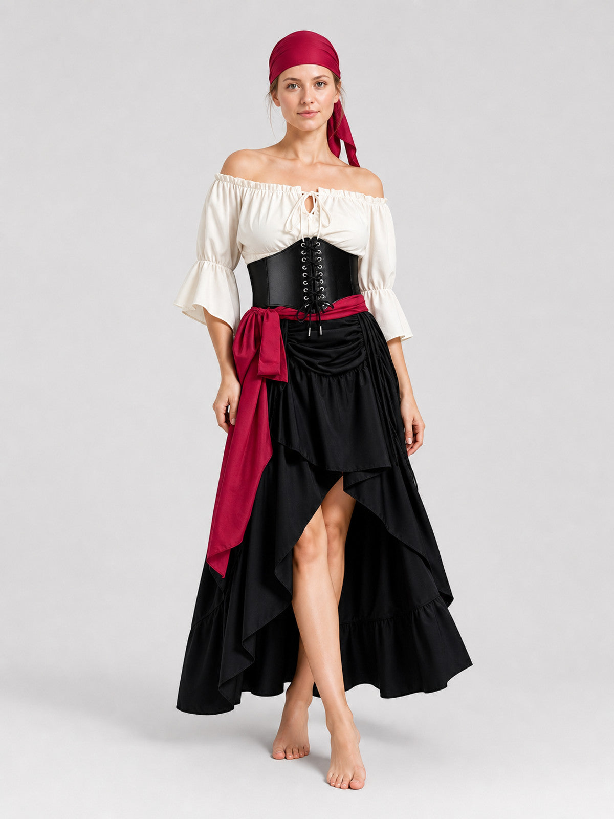 Halloween Pirate Costume: Corset, Blouse, and Skirt