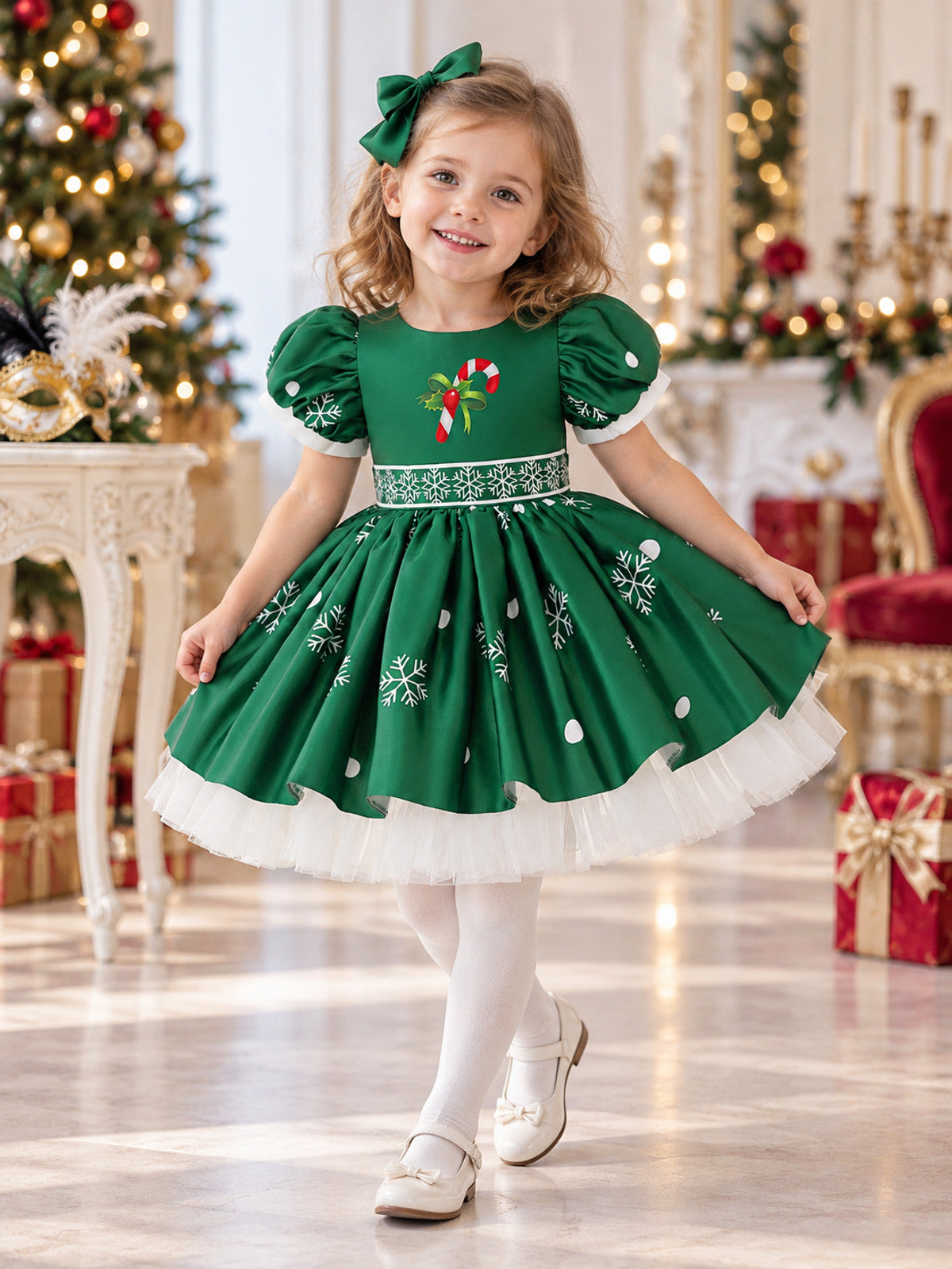 Kids' New Year Dress with Applique and Belt