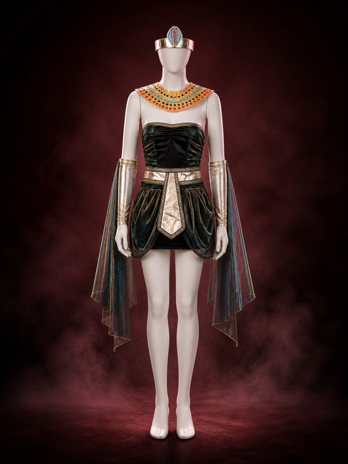 Egyptian Cleopatra Costume Dress Set with Headpiece, Shawl, Sleeves and Belt