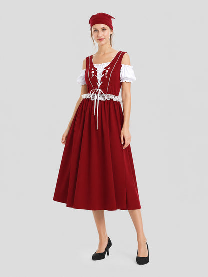 Burgundy Historical Role-Play Dress with Puff Sleeves Costume Dresses detail