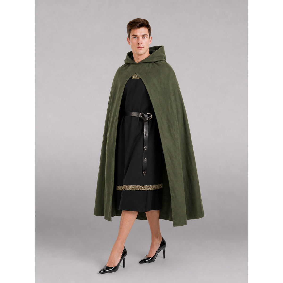 Dark Olive Hooded Costume Cape lifestyle