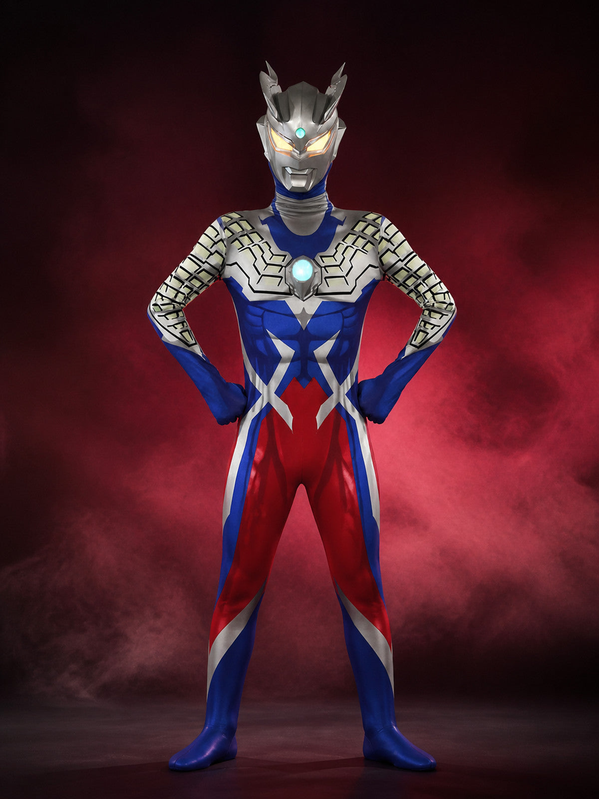 Unisex Ultraman Bodysuit Costume Set with Helmet, Light-Up Chest and Cape main product view