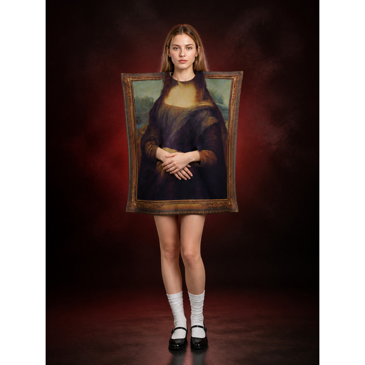 Unisex Mona Lisa Painting Bodysuit Halloween Costume, Funny Retro Parody main product view