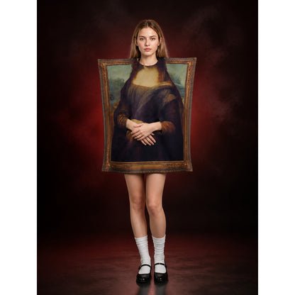 Unisex Mona Lisa Painting Bodysuit Halloween Costume, Funny Retro Parody main product view