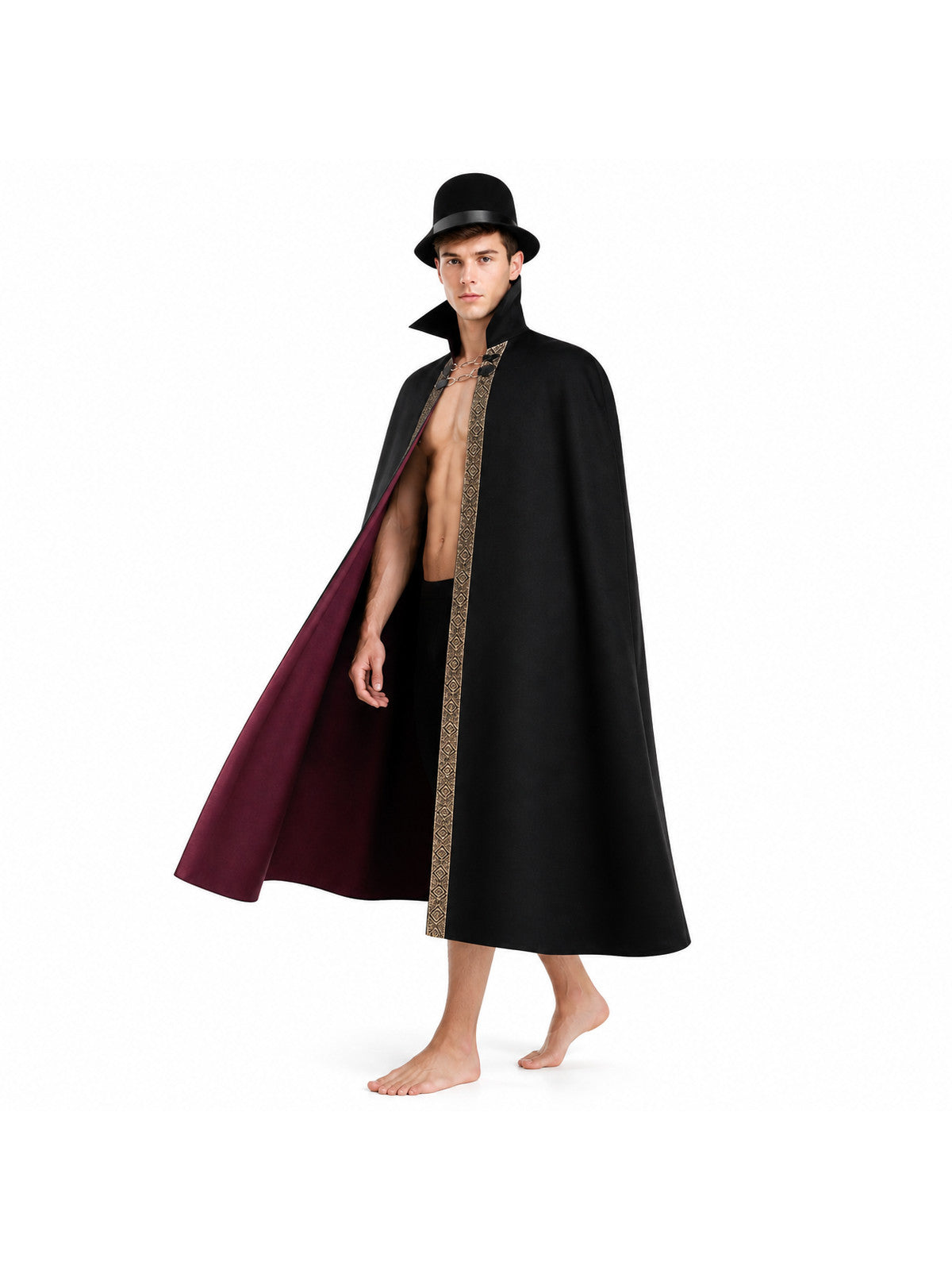 Cape with a High Collar and Gold Trim for Cosplay Costume Capes detail