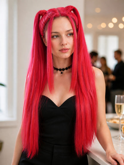 Pink-and-Red Curly Carnival Wig for Cosplay