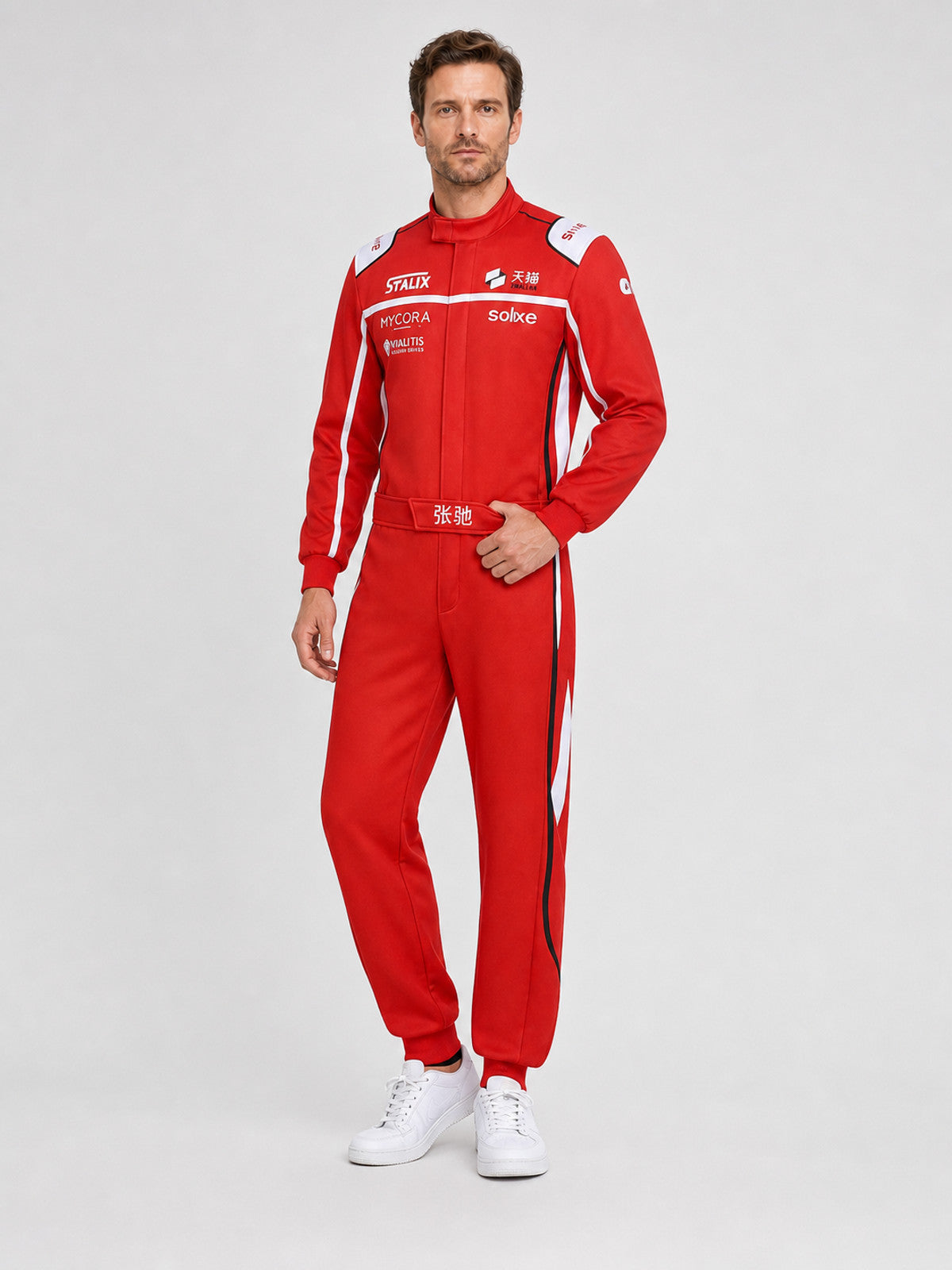 Red and White Racing Suit with Zipper and Collar product detail