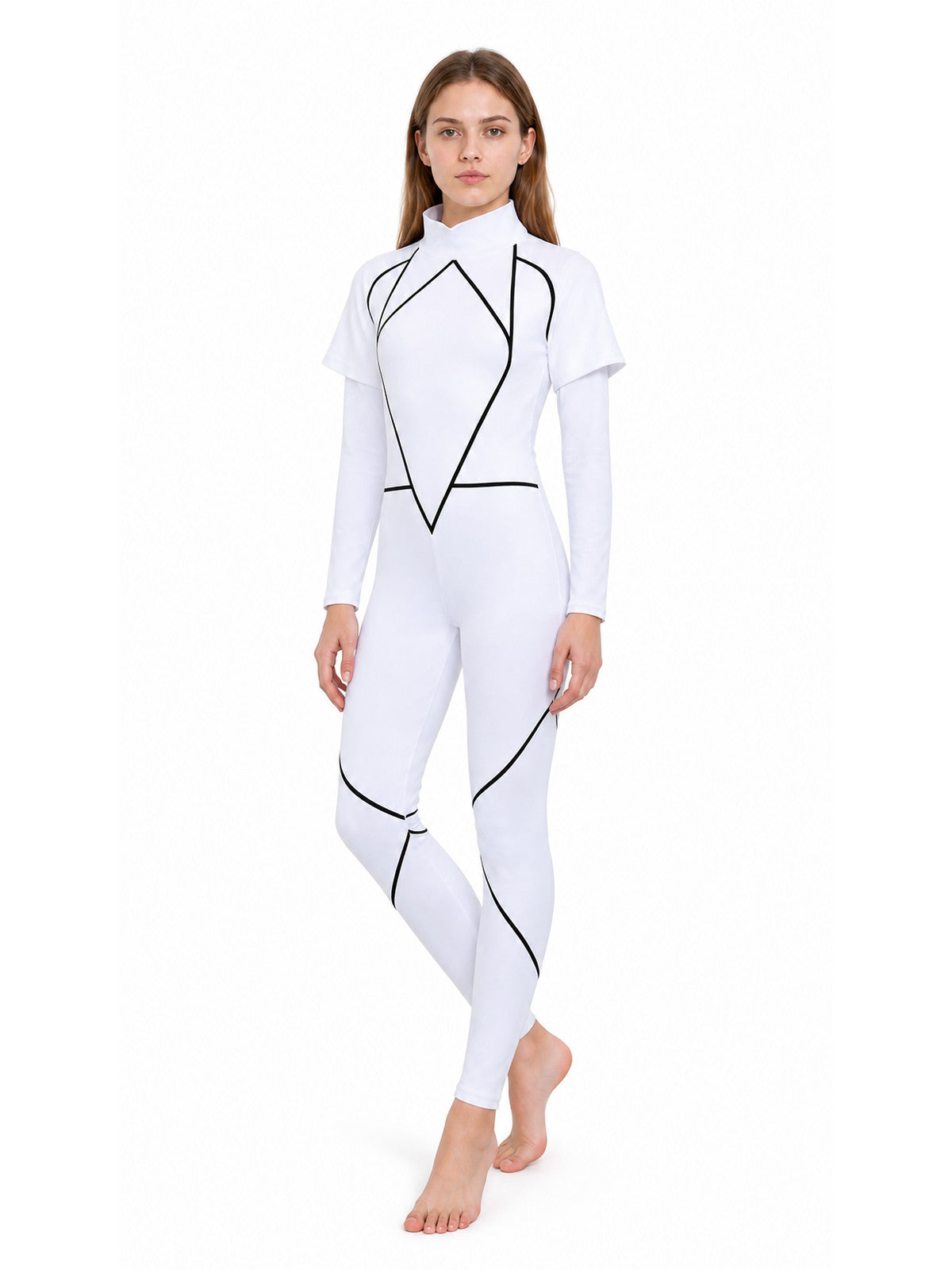 Kids' Cosplay Jumpsuit, White with a High Collar