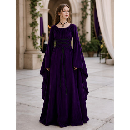 Floor-Length Gothic-Style Dress with Flared Sleeves lifestyle view