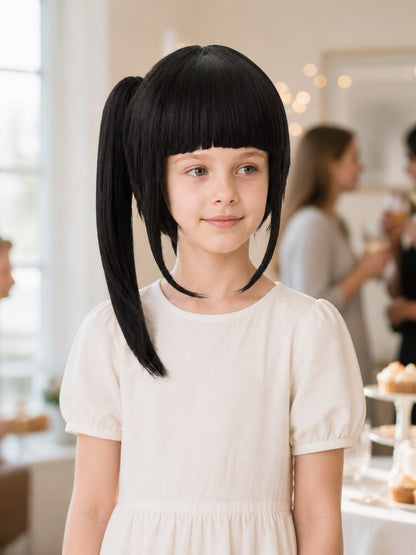 Long Black Carnival Wig with a High Ponytail lifestyle view