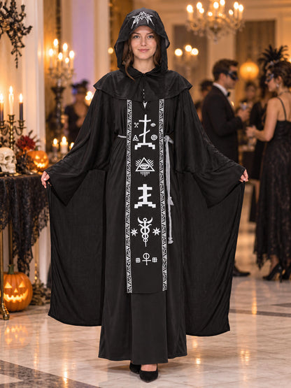 Dark Witch Halloween Costume with Hood and Belt
