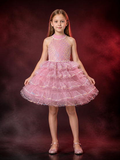 Girls' Princess Dress, Sequined Pearl-Beaded Layered Tulle Tutu Party Dress main product view