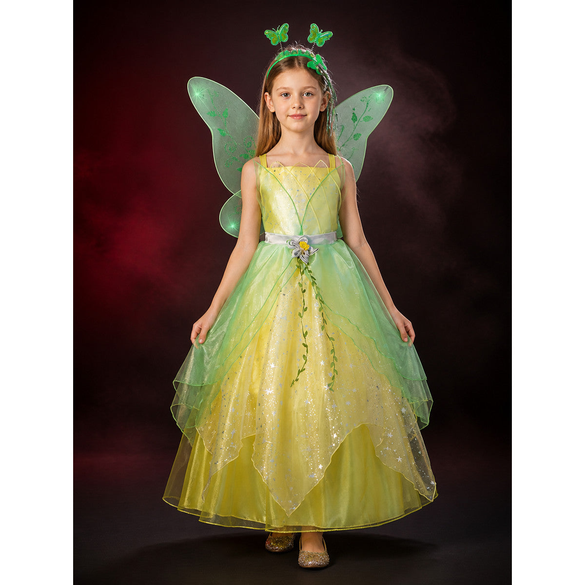Girls Fairy Princess Costume Dress, Green Layered Tutu with Wings and Flower lifestyle