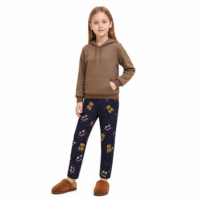 Hooded Pajama Set, Navy Polka-Dot Pants with a Bear on-model front view