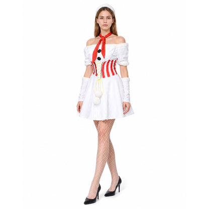 White Snowman Carnival Dress with Pom-Poms Costume Dresses detail