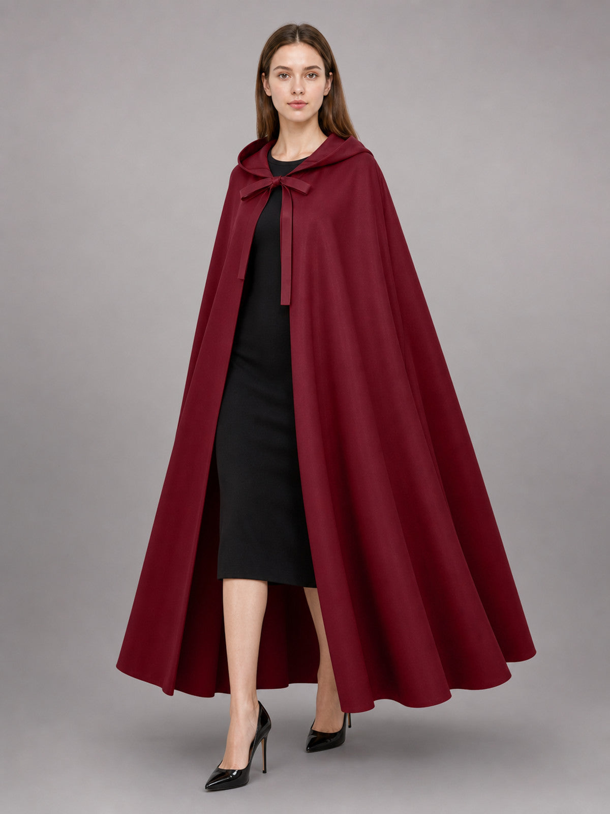 Medieval Burgundy Hooded Carnival Cloak
