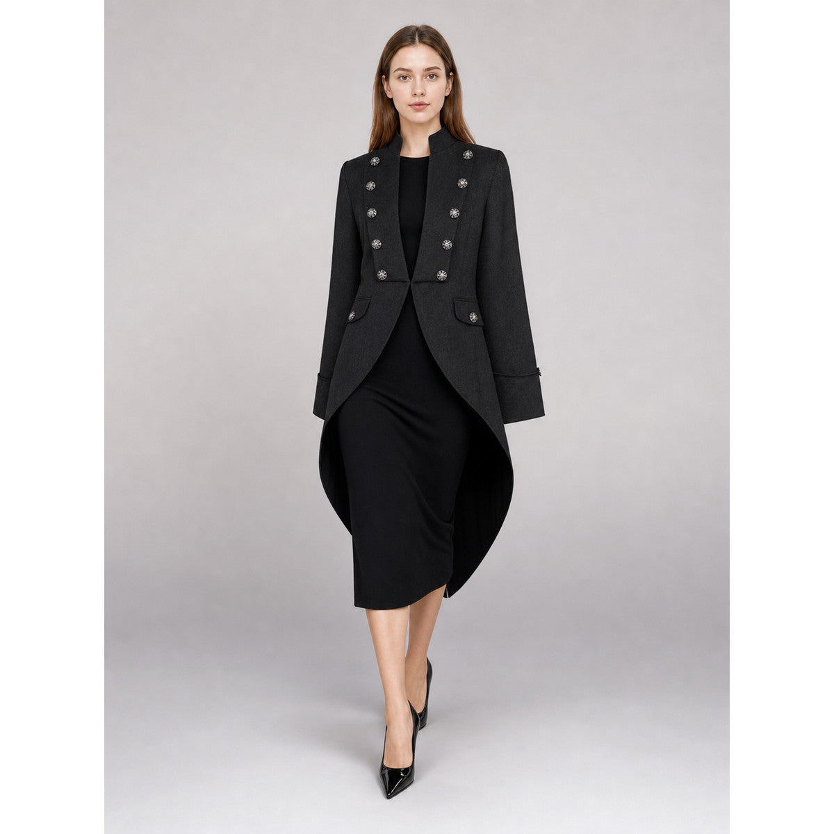 Black carnival tailcoat with a high collar occasion guide