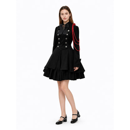 Gothic Dress with Turn-Down Collar and Full Skirt Costume Dresses detail
