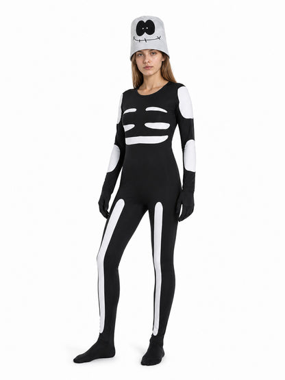 Halloween Skeleton Jumpsuit with Mask and Gloves Costume Masks detail