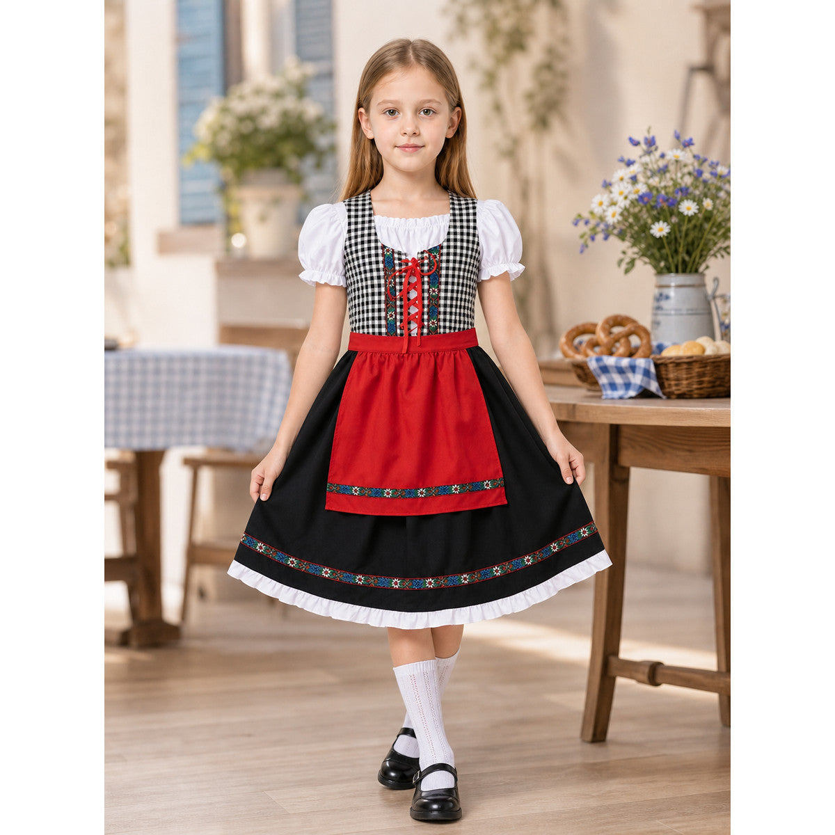 Folk-Style Carnival Dress with Bonnet lifestyle view
