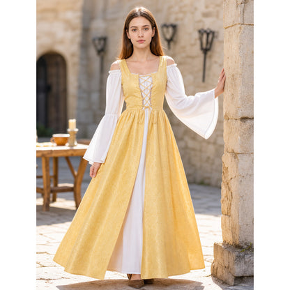 The yellow dress is designed in a fairytale costume style with distinctive lifestyle view