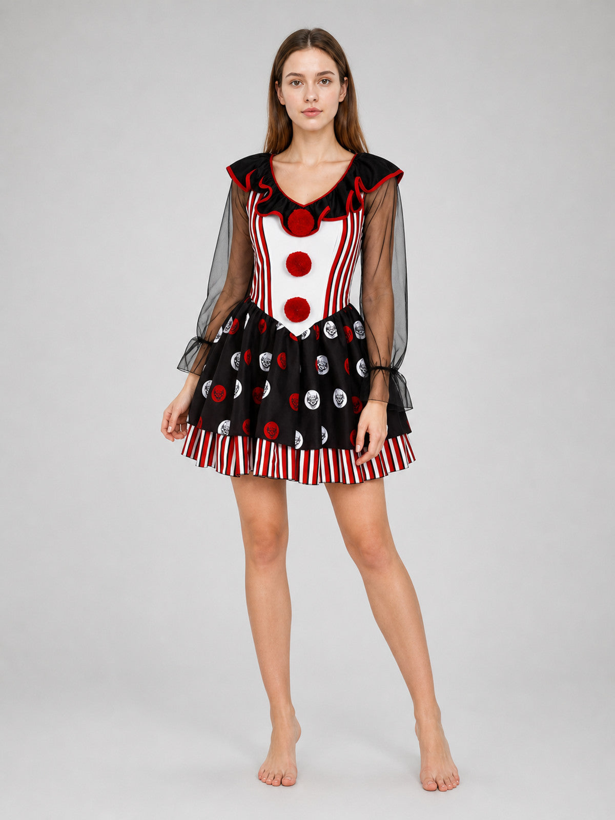 Circus Clown Costume with Red-and-White Pattern