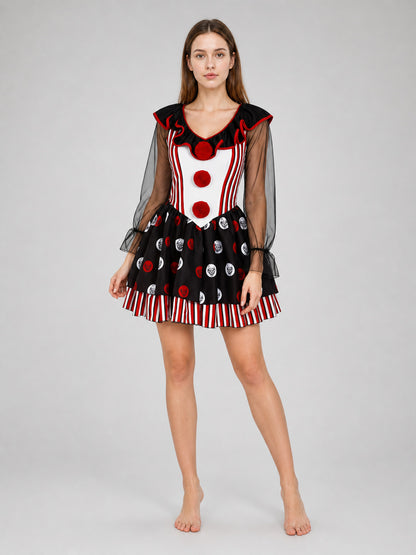 Circus Clown Costume with Red-and-White Pattern