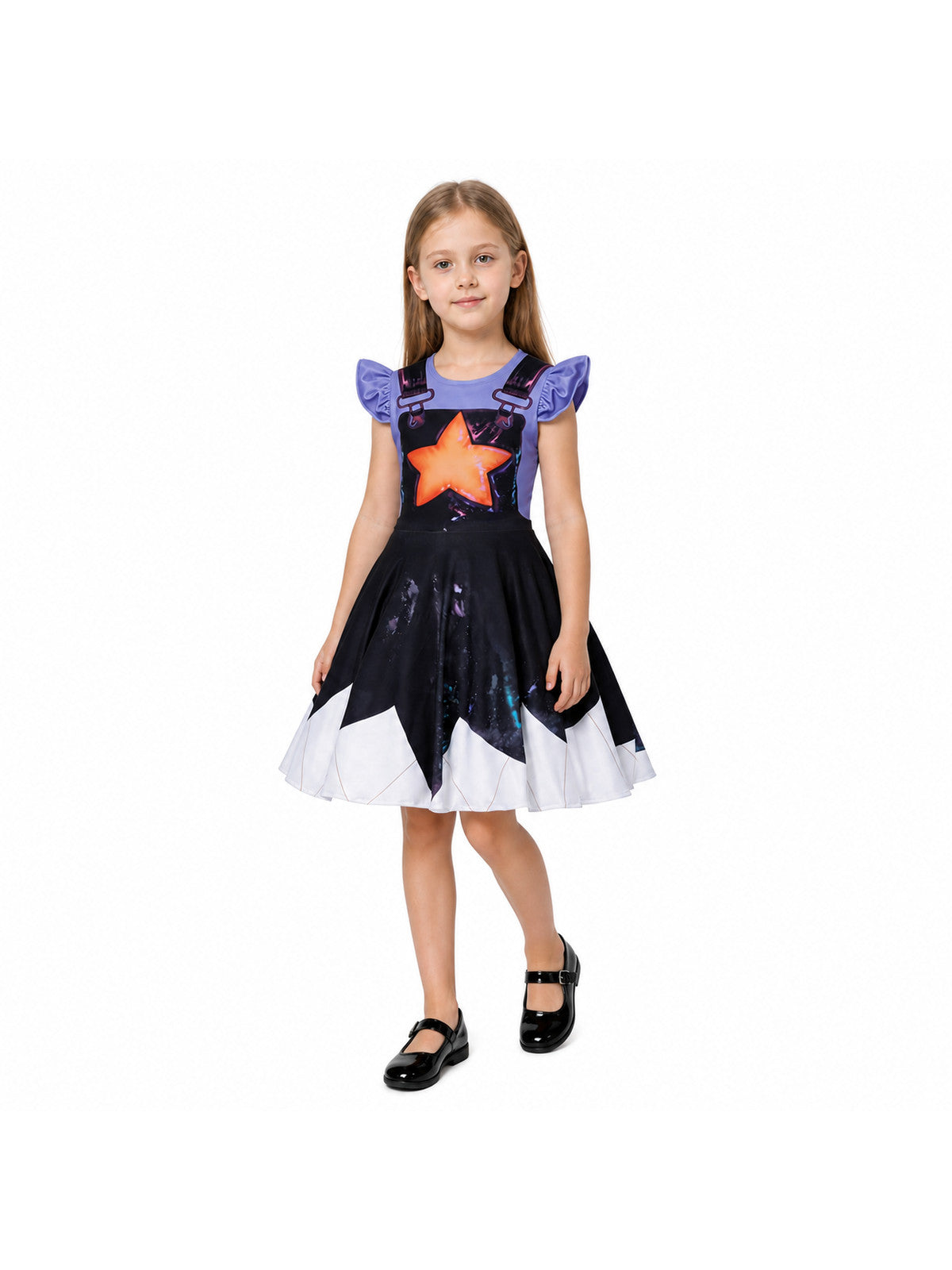Poppy Playtime Lily Dress: Purple Sleeves and Stars Costume Dresses detail