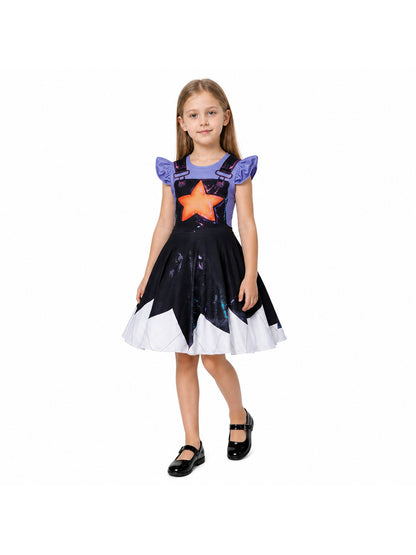 Poppy Playtime Lily Dress: Purple Sleeves and Stars Costume Dresses detail