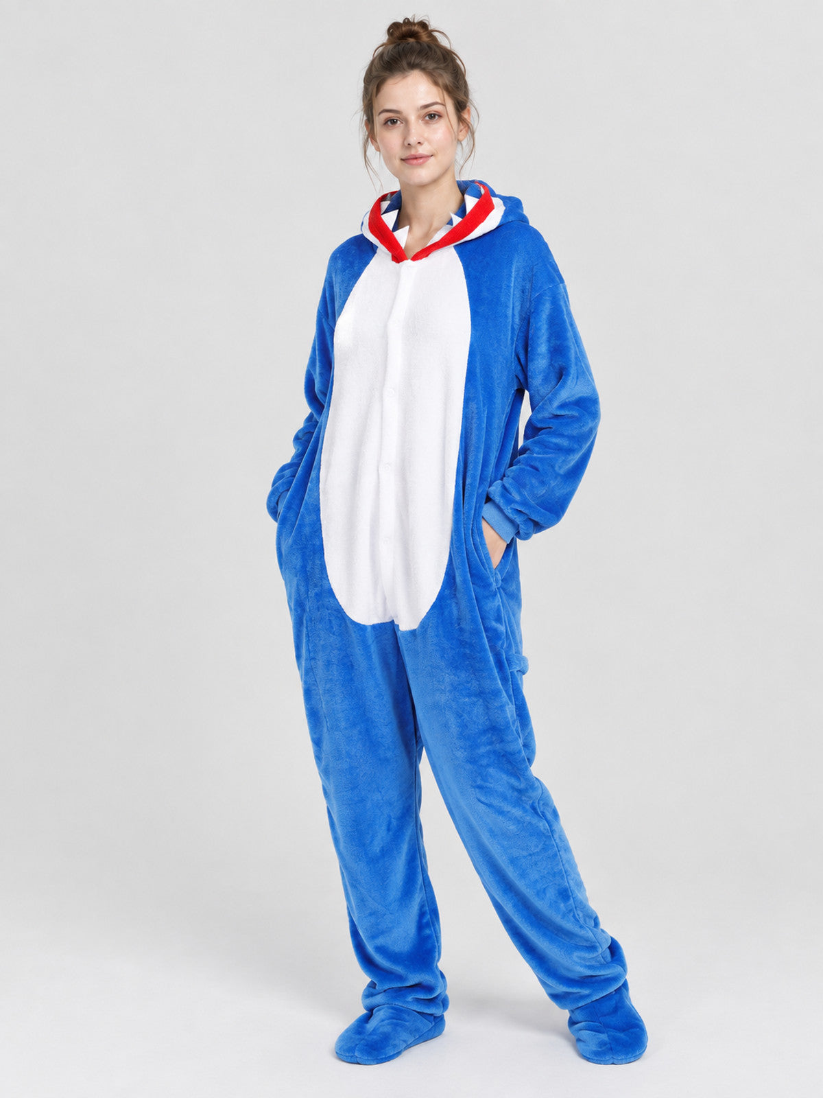 Blue Flannel Hooded Pajama Jumpsuit