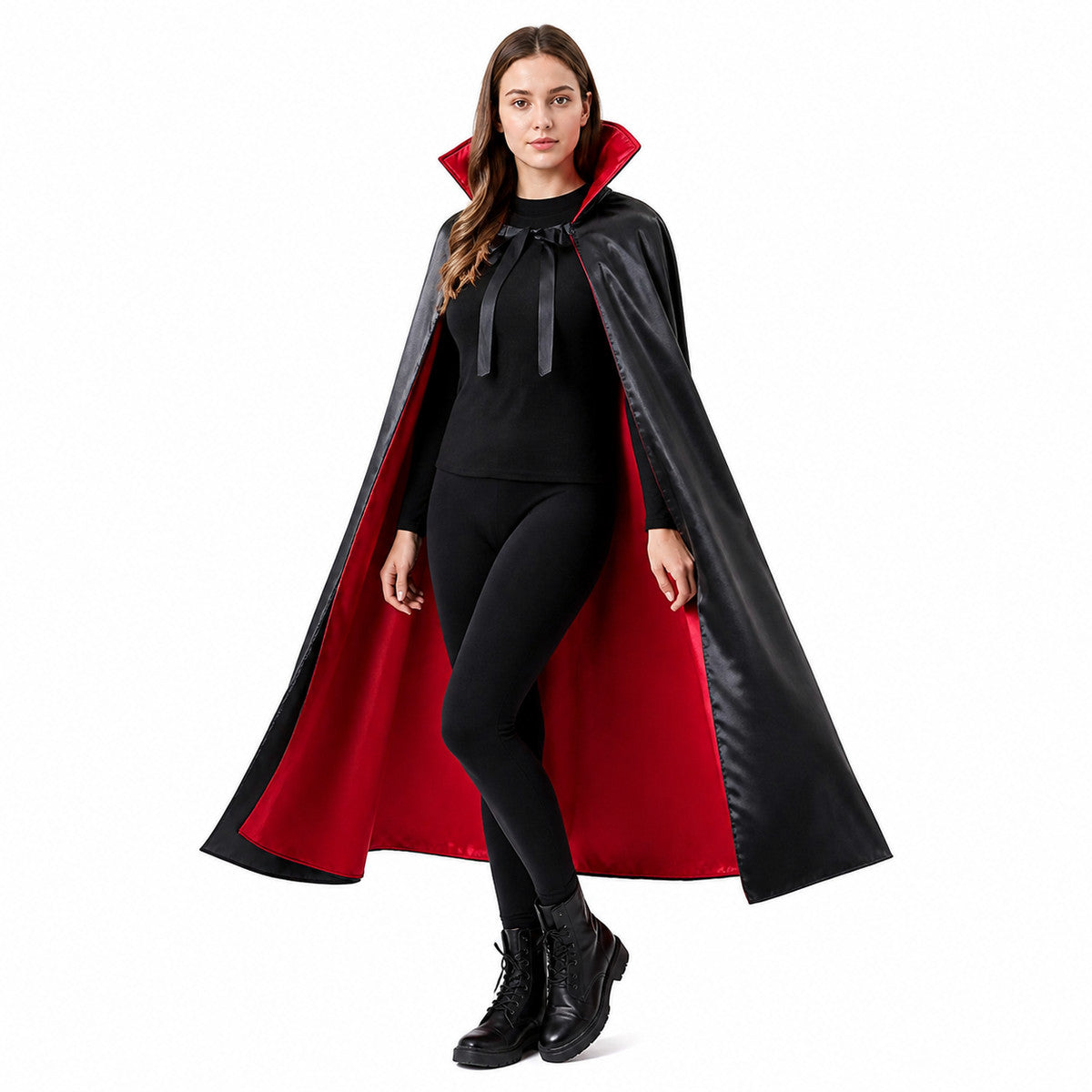 Hooded Cape, Black with Red Lining