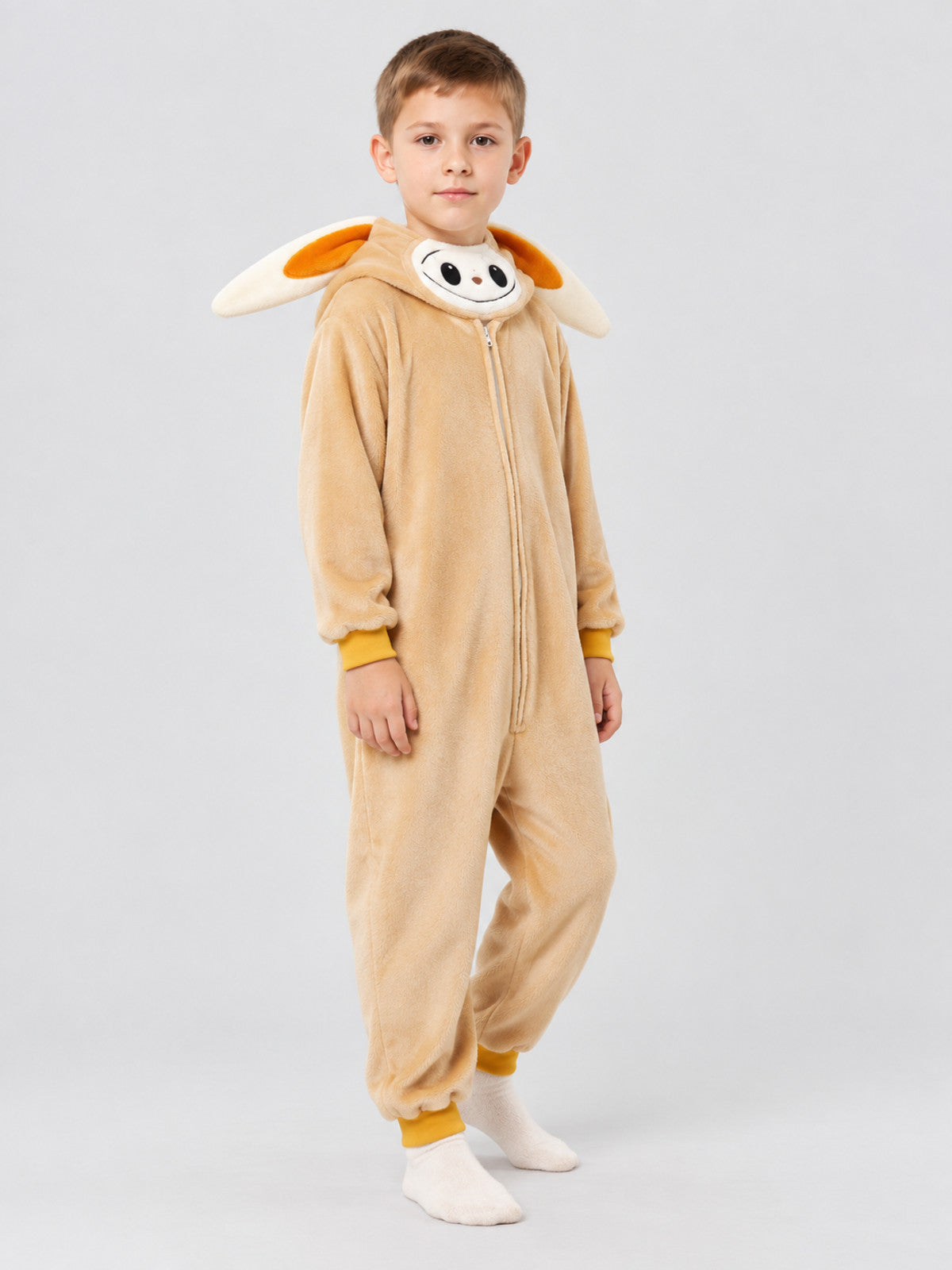Kids' Hooded One-Piece Pajama with Ears and Applique