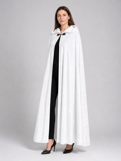 White Long Hooded Cape with Black Bow