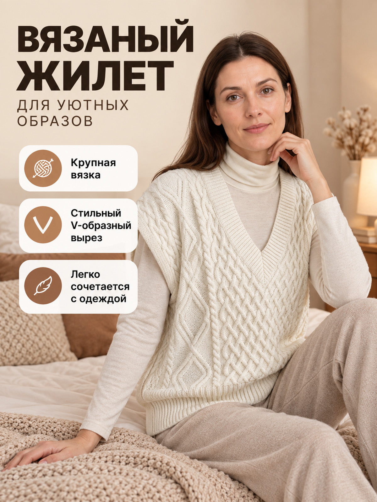 Sleeveless Knit Vest Milk 100% Acrylic Chunky Knit