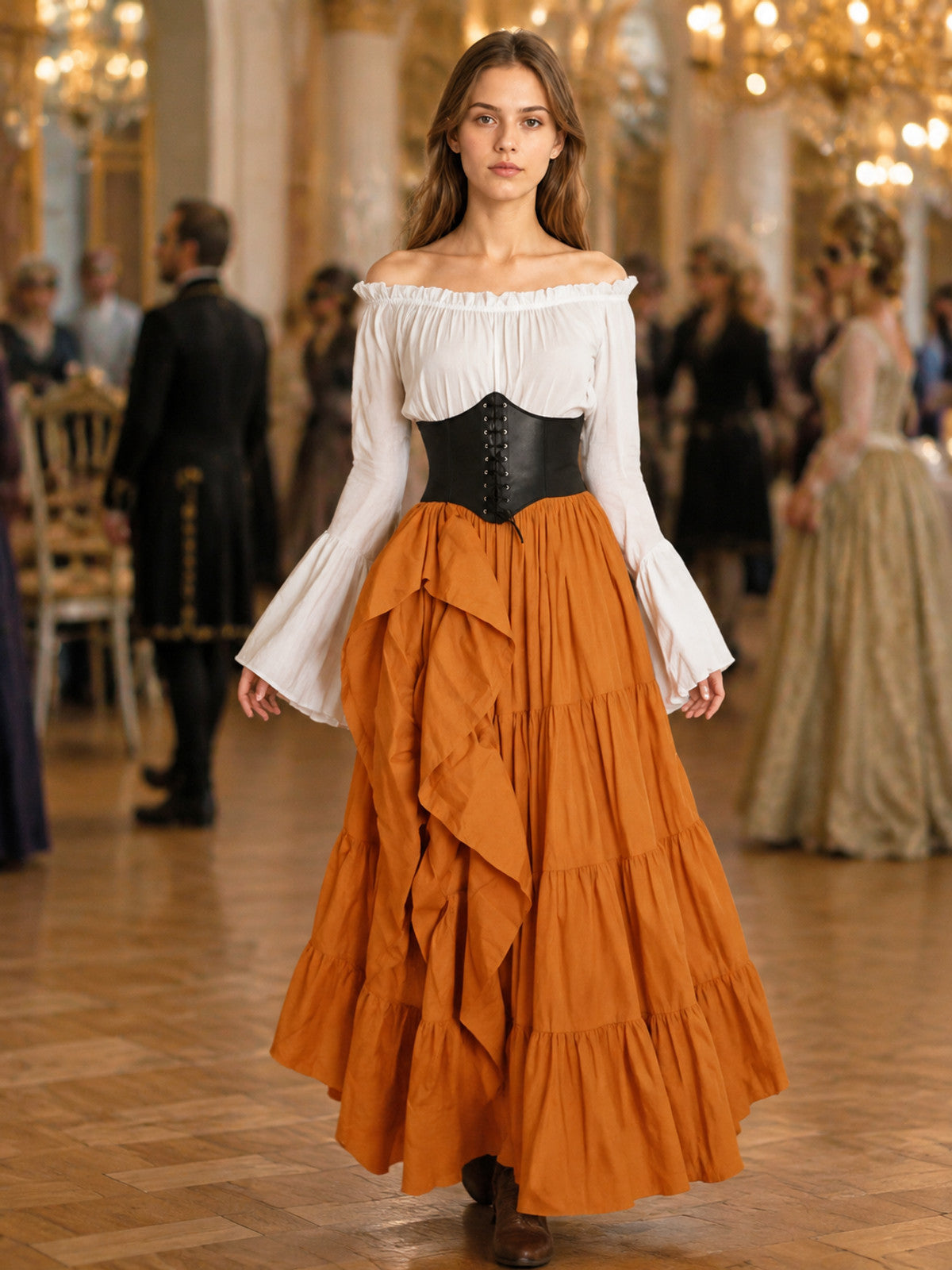 Medieval Dress with Corset Panel and Ruffles lifestyle view