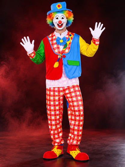 Adult Clown Costume, 6 Pieces, Wig and Mask